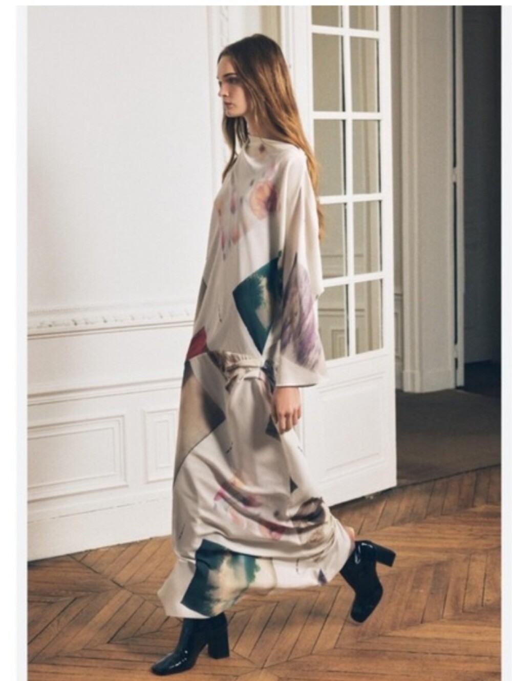 Zara Dress NWT Size S Cream Printed Asymmetrical Maxi Trendy Unique Lined - Picture 4 of 11